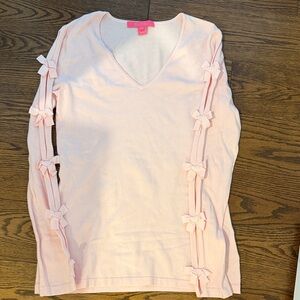 Lilly Pulitzer Light Pink Bow-Accent V-Neck Sweater